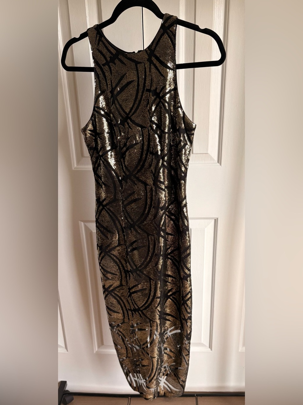 Marciano Gold and Black Sequin Maxi Dress